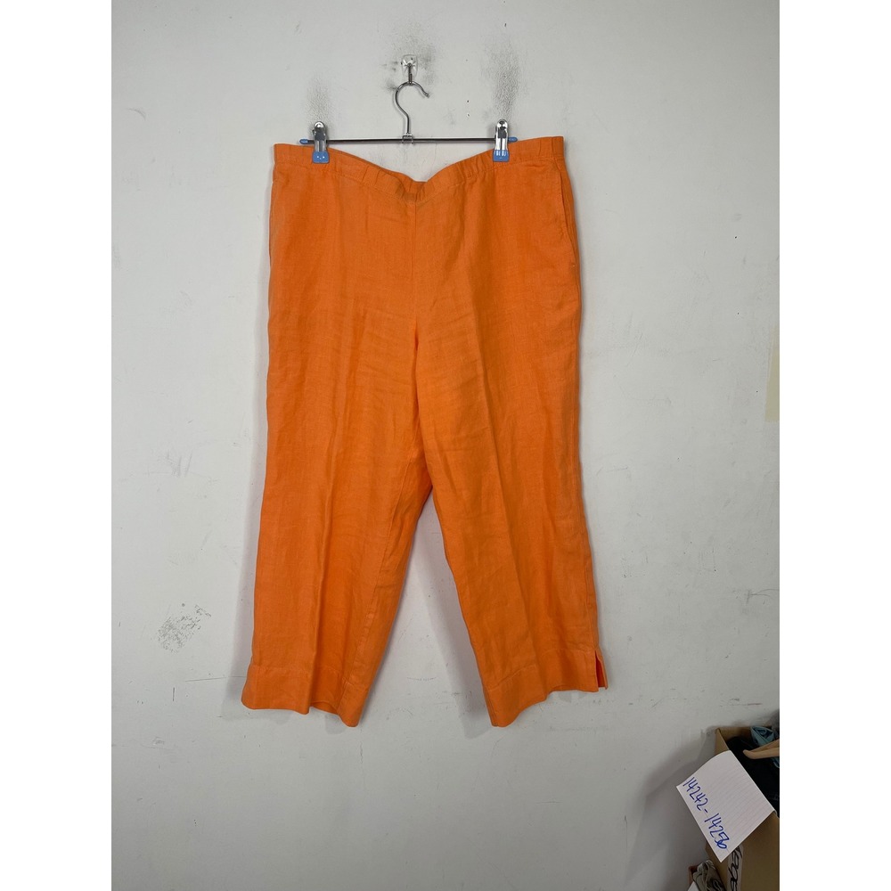 J. Jill Orange 100% Linen Petite Small Cropped Wide Leg Elastic Waist Pants